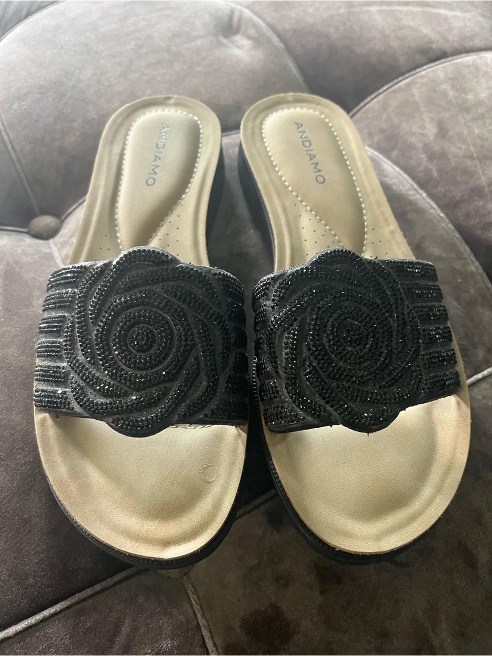 Black Beaded Slide Sandals Size 10